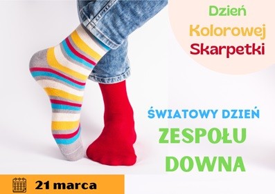 plakat z kolorowymi skarpetkami nie do pary